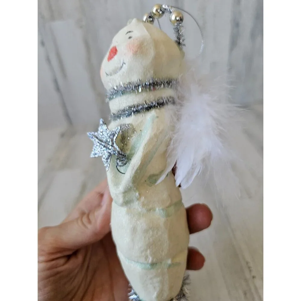 Bethany Lowe? Snowman Angel Cherub ornament glitter star Xmas tinsel feather tre - Picture 8 of 10